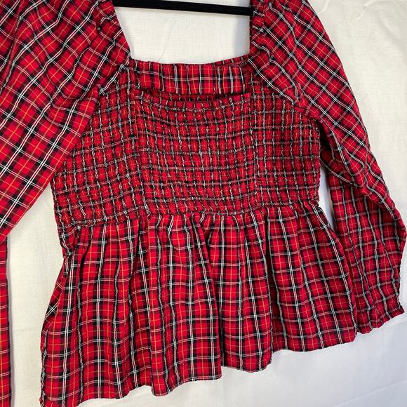 OLD NAVY Red Tartan Plaid Blouse Size XL Dark Academia Holiday Fall Autumn - Picture 9 of 14